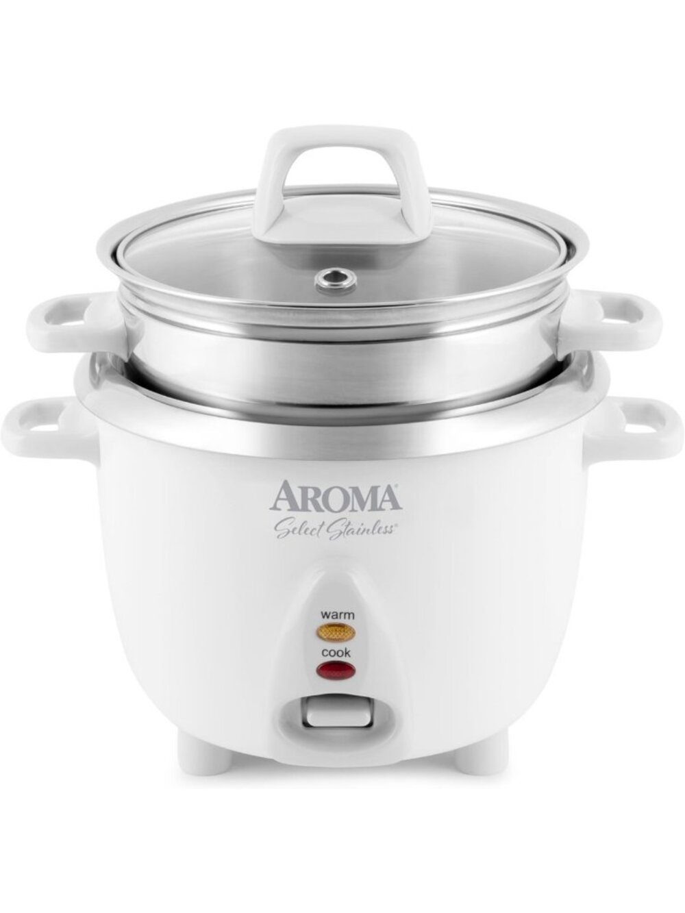 6-Cup Rice Cooker & Food Steamer - Stainless Steel, One-Touch, Easy Clean, White